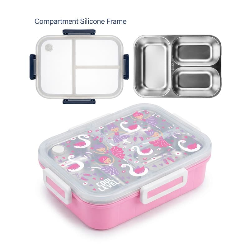 Cool Level Stainless Steel Compartment Lunch Box Pink