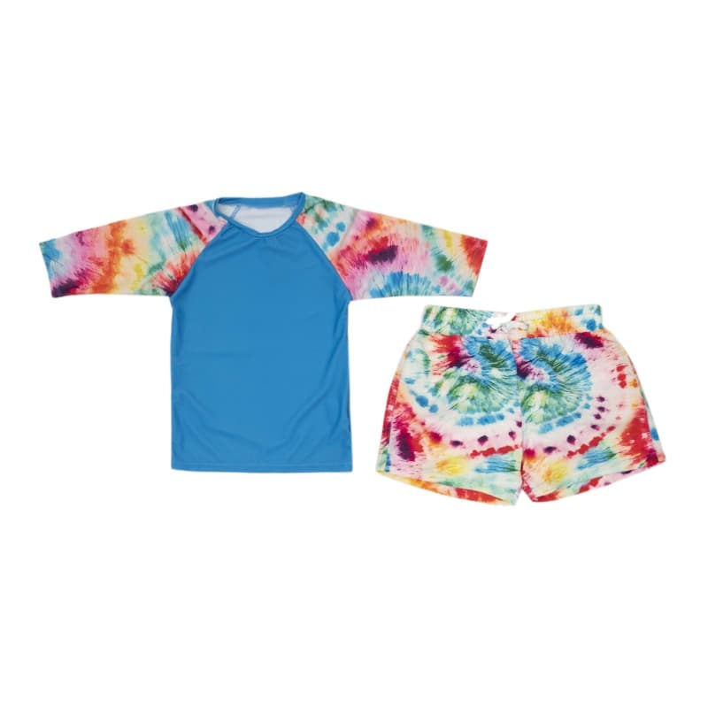 Seashell Round Rainbow Tie Die Swimsuit - Blue