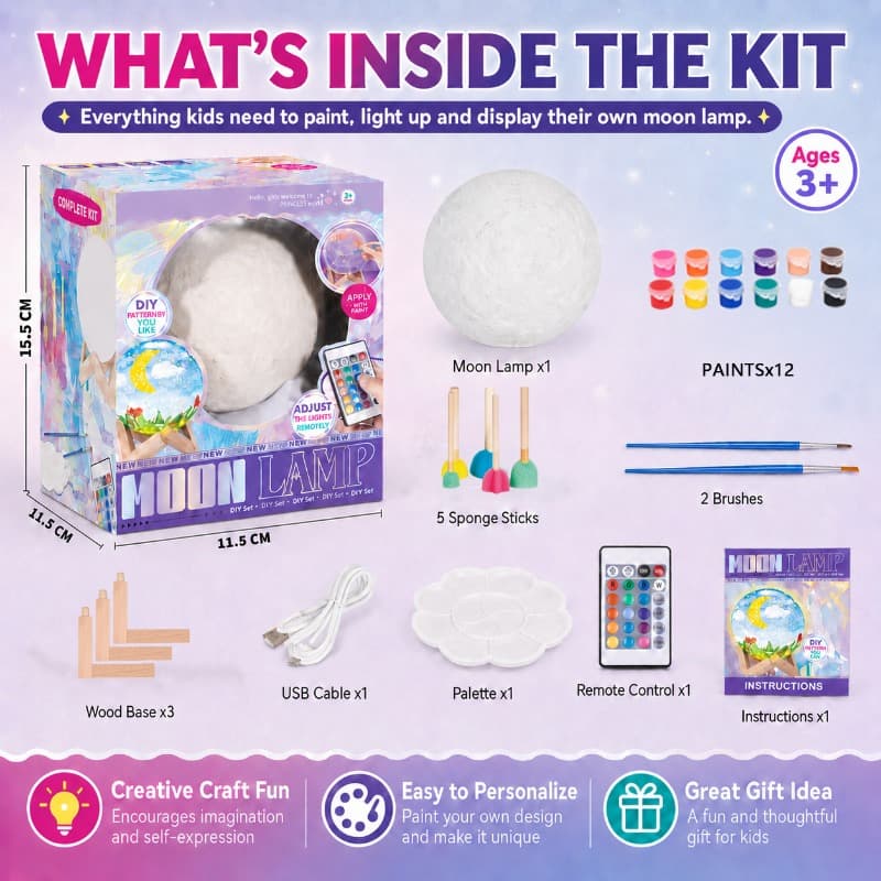 Vanilla Paint Your Own Moon Lamp Kit Usb Rechargeable Diy Craft Toy thumbnail 2