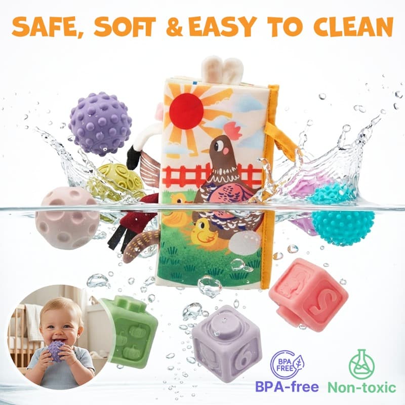 Baby Sensory Toy Gift Set Rattles Teethers Cloth Book thumbnail 3