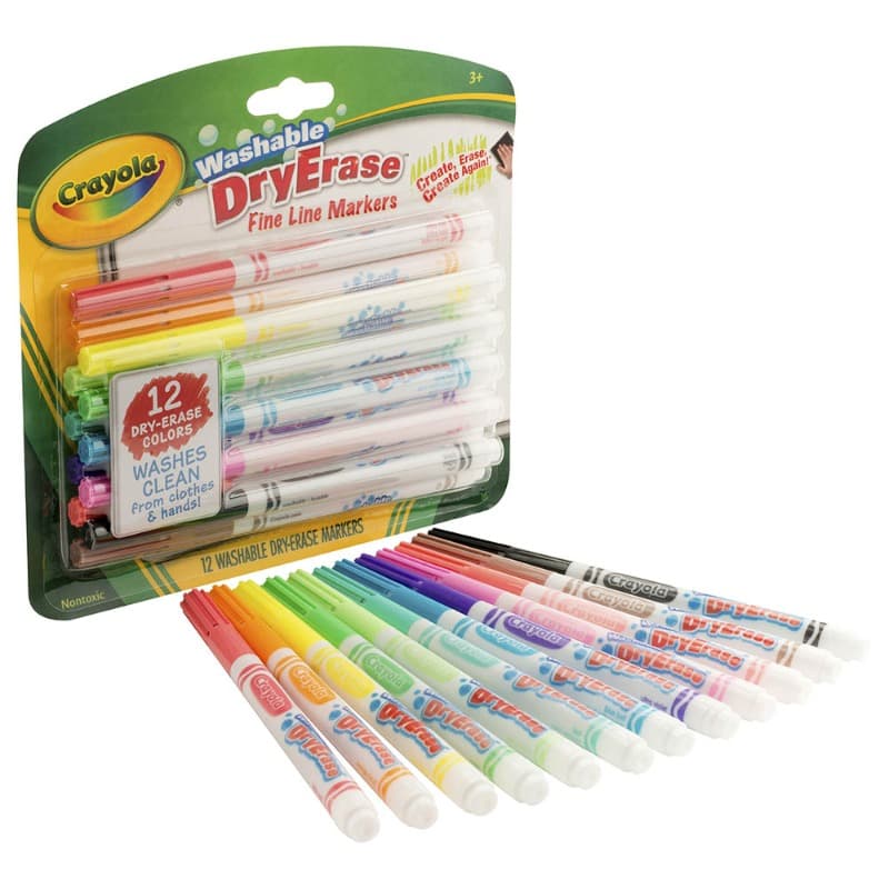 Crayola Washable Dry Erase Fine Line Markers -12 Colors