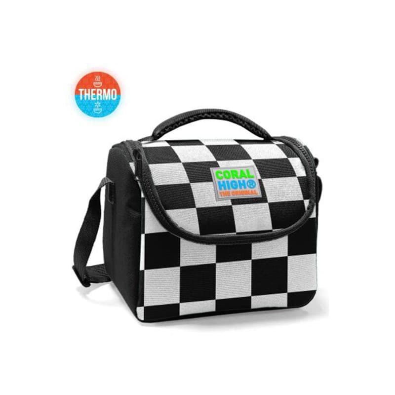 Coral High Kids Thermal Lunch Bag - Black and White Checkerboard Design