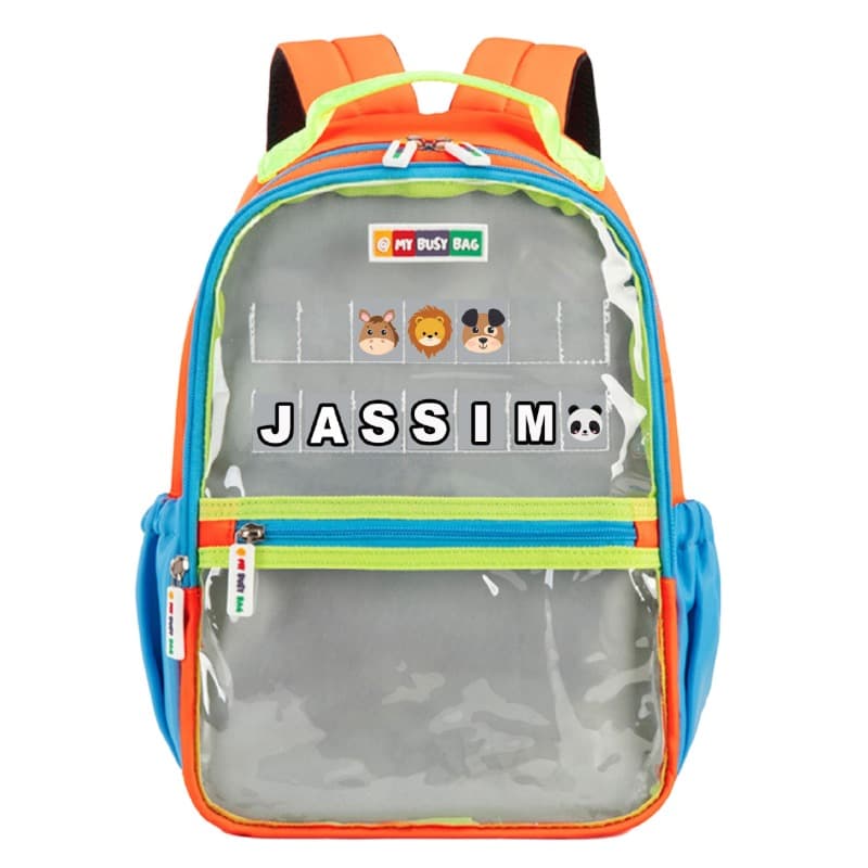 My Busy Bag Add Your Name Backpack - Orange and Neon
