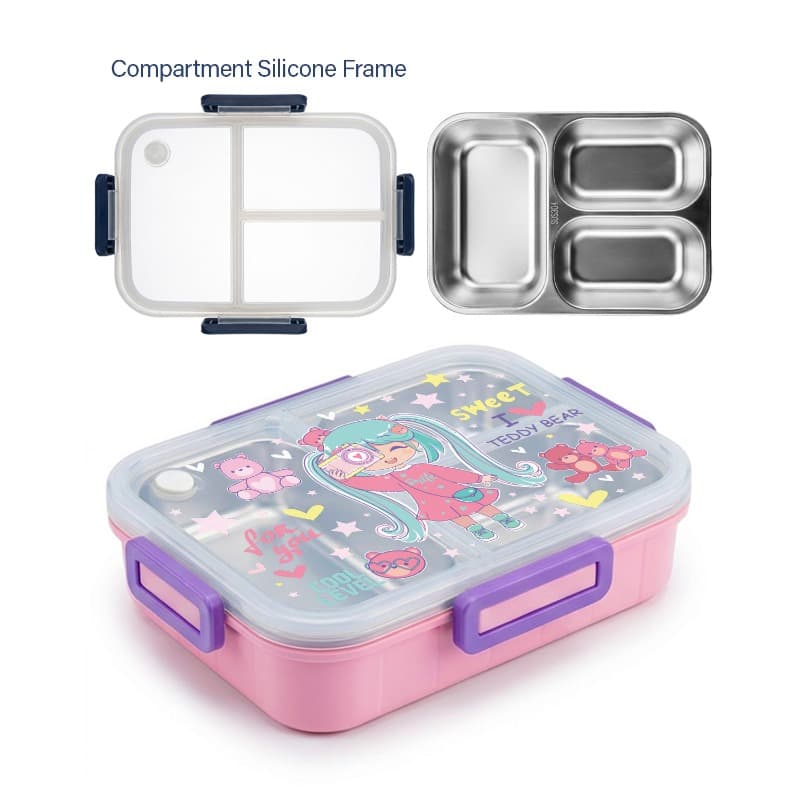 Cool Level Stainless Steel Compartment Lunch Box Pink