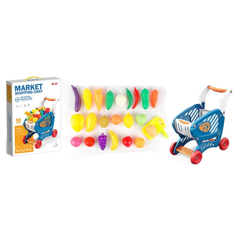 Kids Shopping Cart Playset with Fruits Vegetables 58 Pieces thumbnail 2