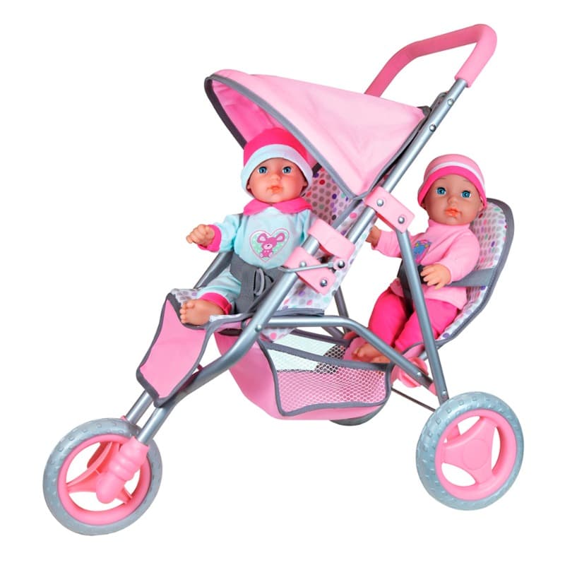 Lissi Twin Baby Dolls With Twin Jogger Stroller - 11 Inch