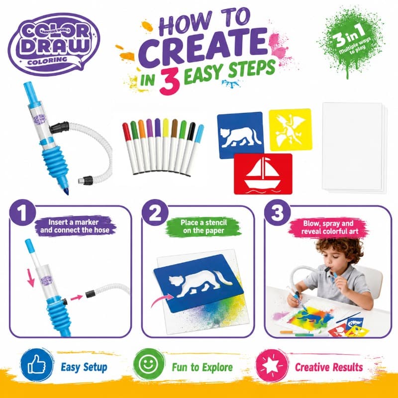 Vanilla Airbrush Art Craft Kit for Kids Blow Painting Toy Set thumbnail 2