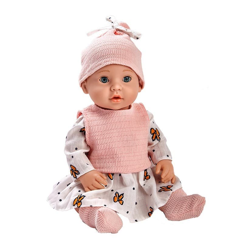 Wander Long Baby Doll in White and Pink Dress With Care Tools 16 inch