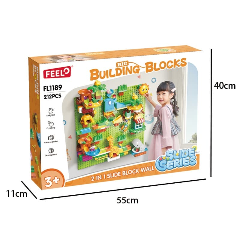 Feelo 2-in-1 Slide Block Wall Set | 212 Pieces Big Building Block Set
