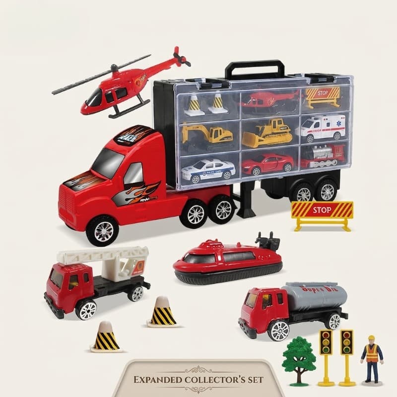 First Kid Little Ant Metal Hauler 1:35 Scale Fire Rescue Transport Car Carrier Truck Set thumbnail 3