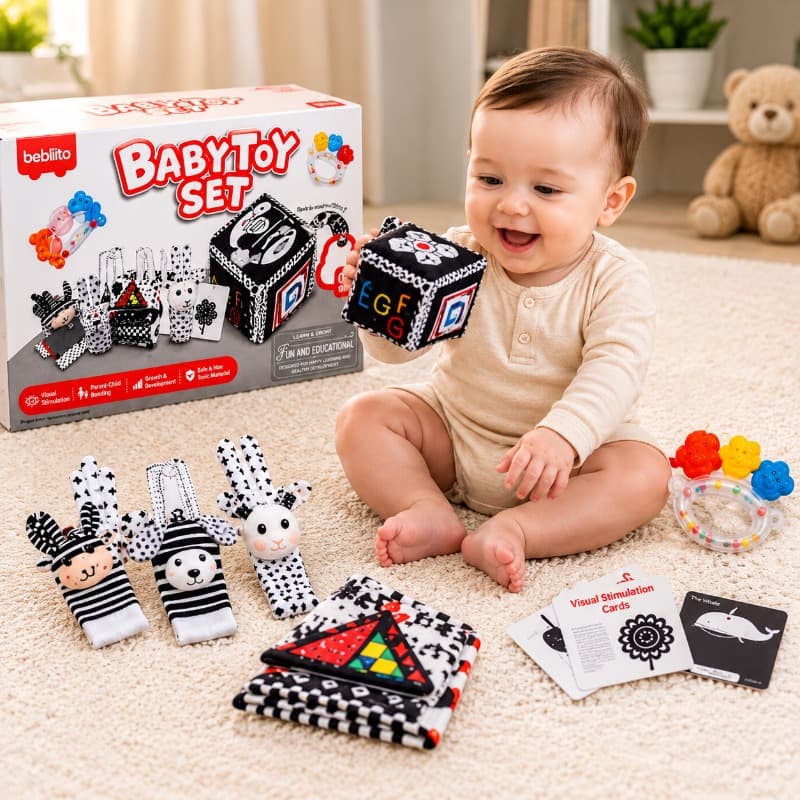 Baby Sensory Toy Gift Set Rattles Teethers Cloth Book thumbnail 3