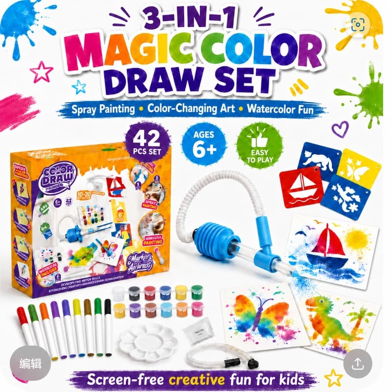 Vanilla Airbrush Art Craft Kit for Kids Blow Painting Toy Set