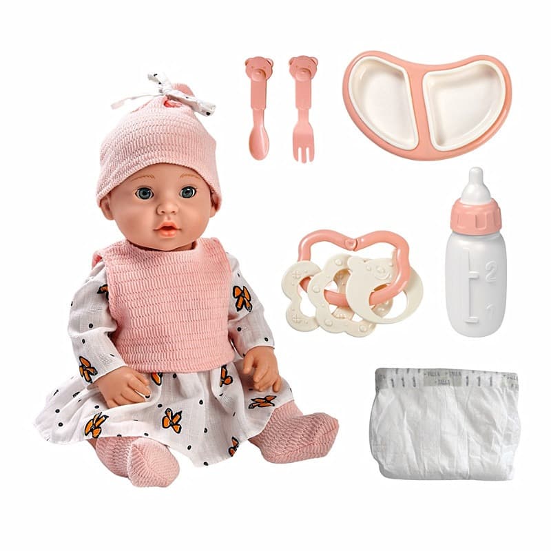 Wander Long Baby Doll in White and Pink Dress With Care Tools 16 inch thumbnail 2