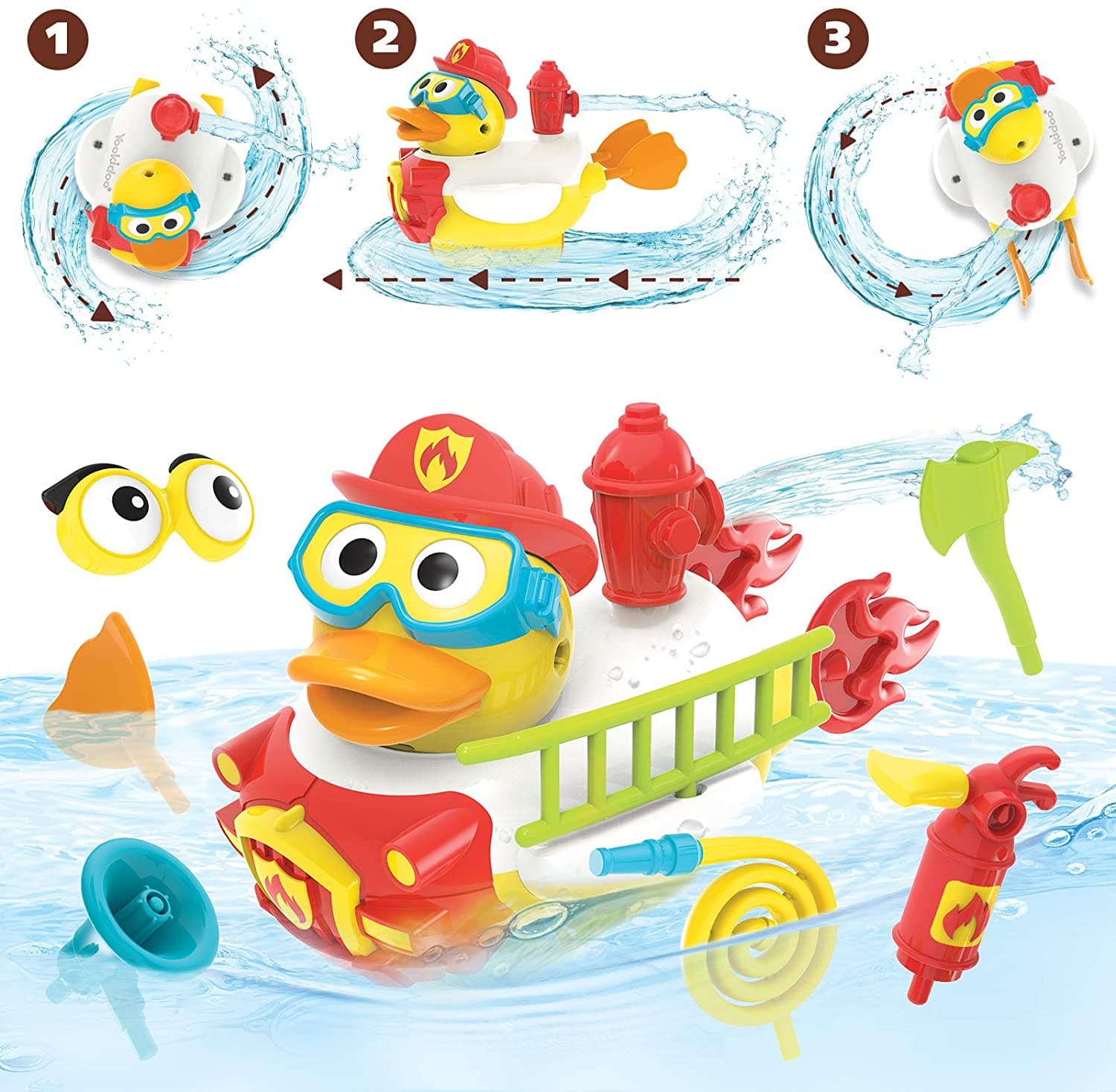 Yookidoo - Jet Duck - Create A Fire Fighter Kids Bath Toy thumbnail 3