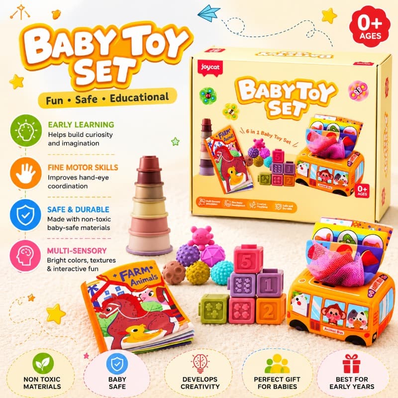 Baby Sensory Toy Gift Set Rattles Teethers Cloth Book
