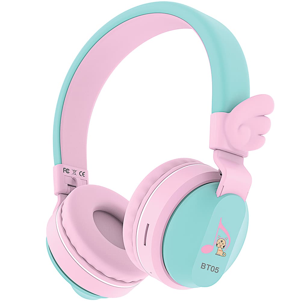 Riwbox Angle Wings Bluetooth Headphones Pink Green