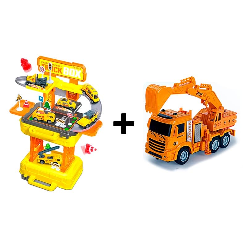 Buy 1 Get 1 RC Tipper Excavator Truck + 2 in 1 Engineering Parking Lot Playset