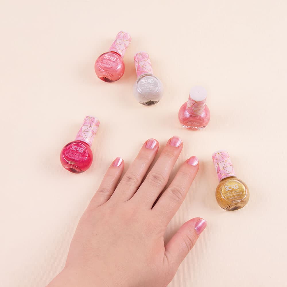 3C4G Pink And Gold Nail Polish Hexagon - 5 Pack thumbnail 2