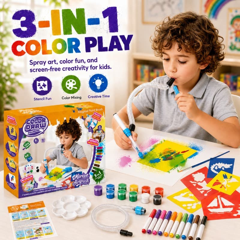 Vanilla Airbrush Art Craft Kit for Kids Blow Painting Toy Set thumbnail 4