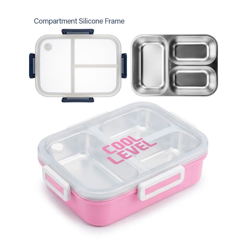 Cool Level Stainless Steel Compartment Lunch Box Pink