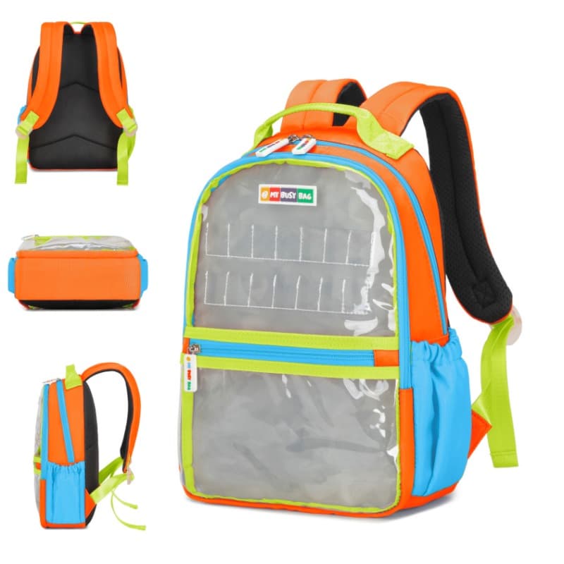 My Busy Bag Add Your Name Backpack - Orange and Neon thumbnail 2