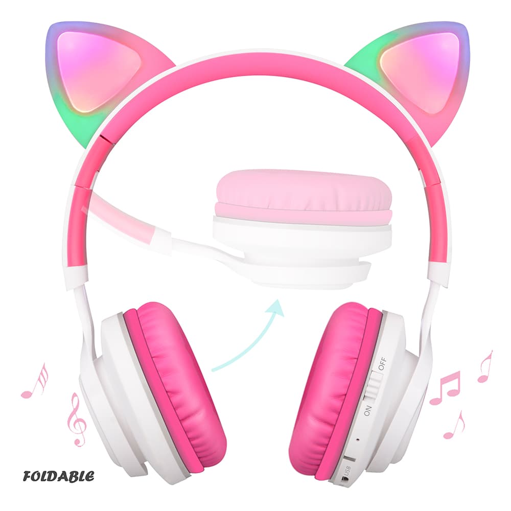 Riwbox Cat Ear Bluetooth Headphones - White Pink