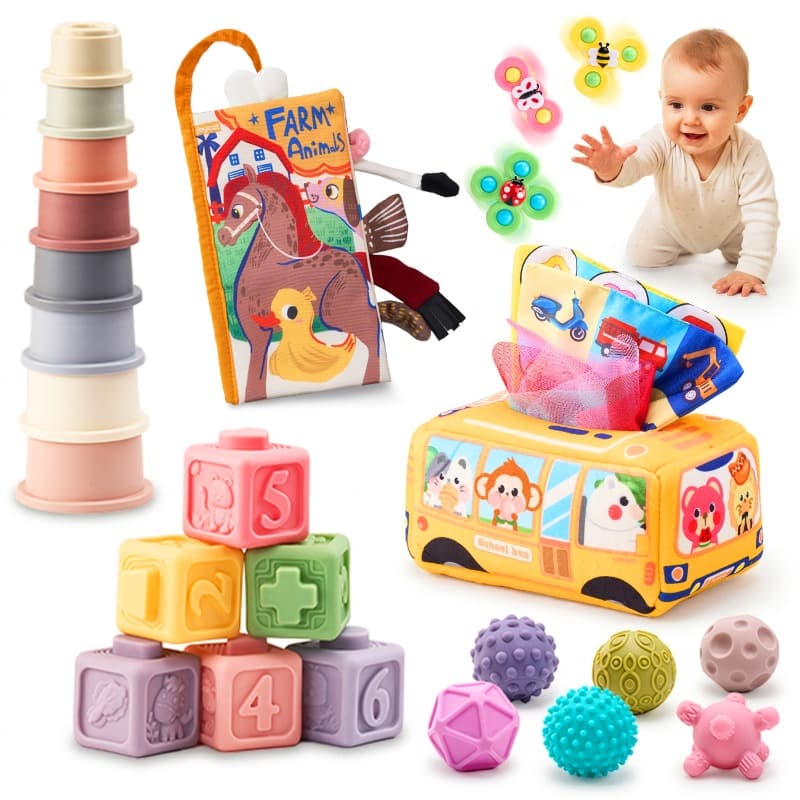 Baby Sensory Toy Gift Set Rattles Teethers Cloth Book thumbnail 2