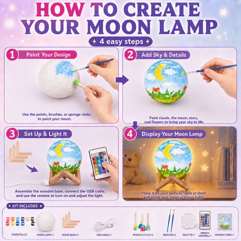Vanilla Paint Your Own Moon Lamp Kit Usb Rechargeable Diy Craft Toy thumbnail 5