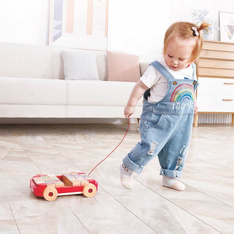 Hape Pull Along Cart With Stacking Blocks thumbnail 5