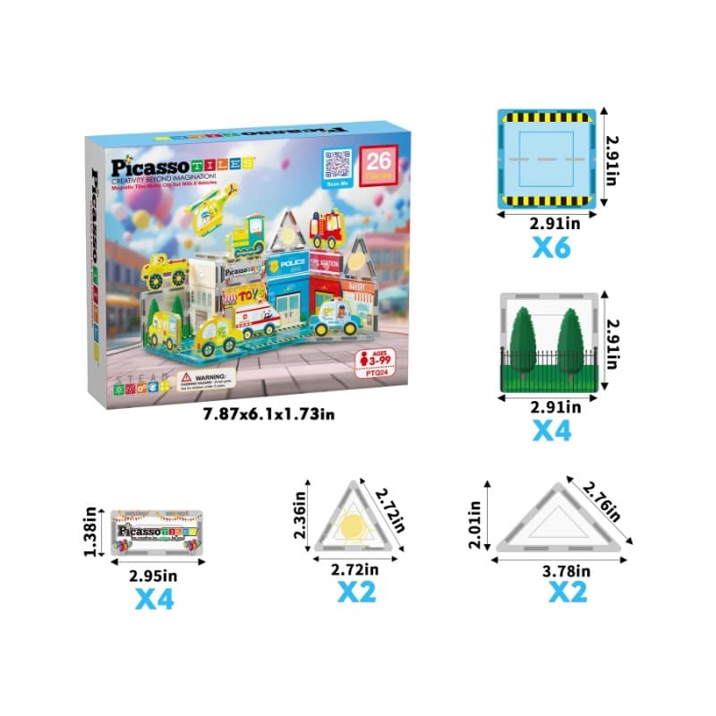 Picasso Tiles Magnetic 3D Metro City Set with 8 Vehicles 50 Pcs thumbnail 3