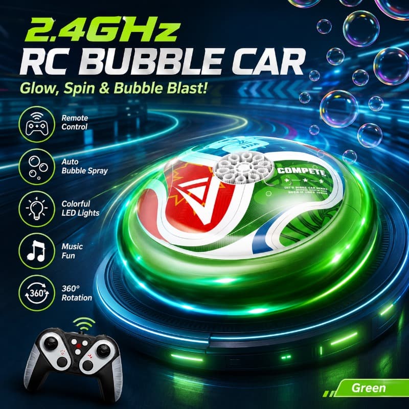 2 in 1 RC Bubble Machine Car with Lights Remote Control Toy for Kids thumbnail 3