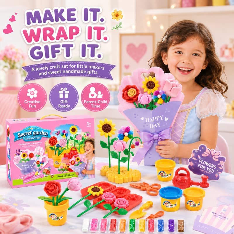 Vanilla Clay Flower Plant Play Set 48 Pcs Modeling Dough Kit thumbnail 2