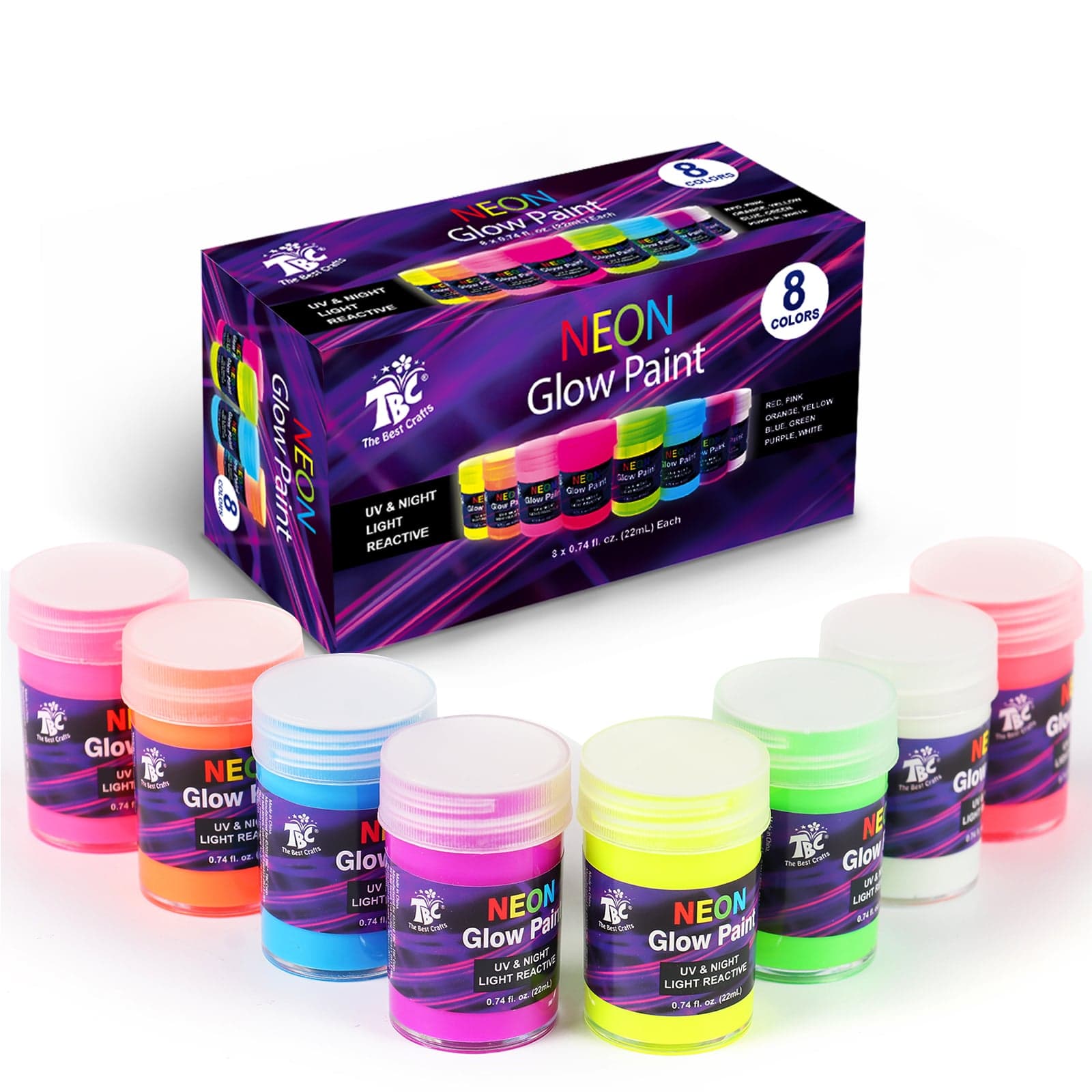 TBC Neon Glow Paint - 8 Pcs
