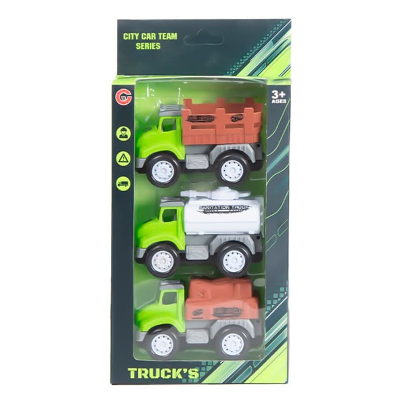 3 Set Of Mini Construction Trucks - Green