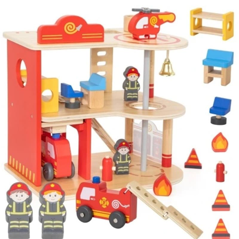 Viga Wooden Fire Station Set -14 Piece