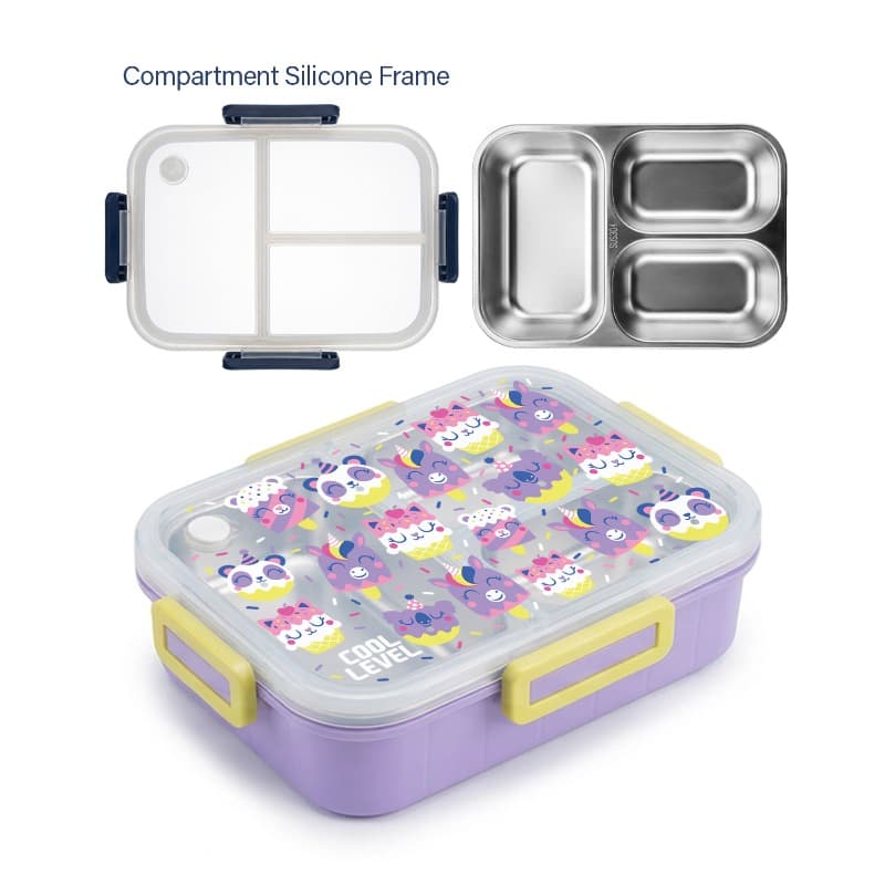 Cool Level Stainless Steel Compartment Lunch Box Purple