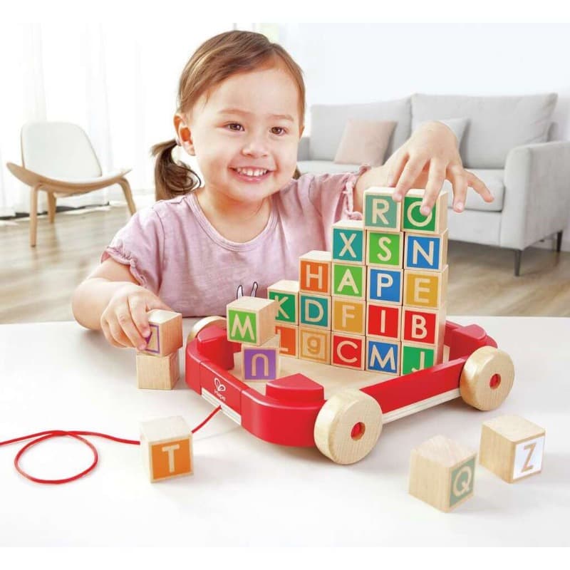 Hape Pull Along Cart With Stacking Blocks thumbnail 2