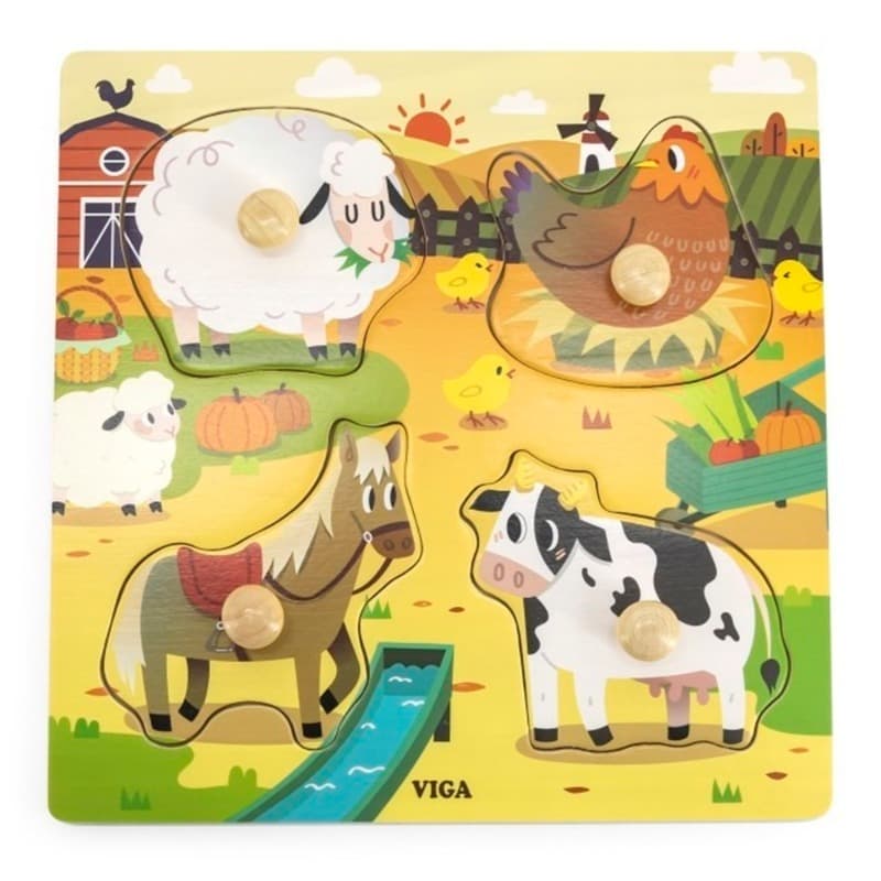 VIGA Wooden Knob Puzzle Farm Animals